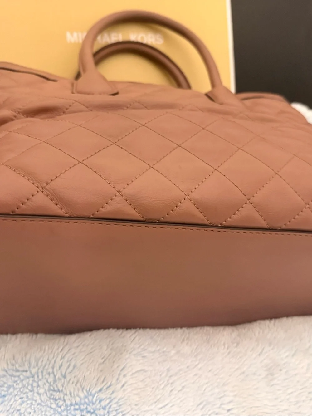 Michael Kors Quilted Satchel in Mauve Brown with Gold Hardware